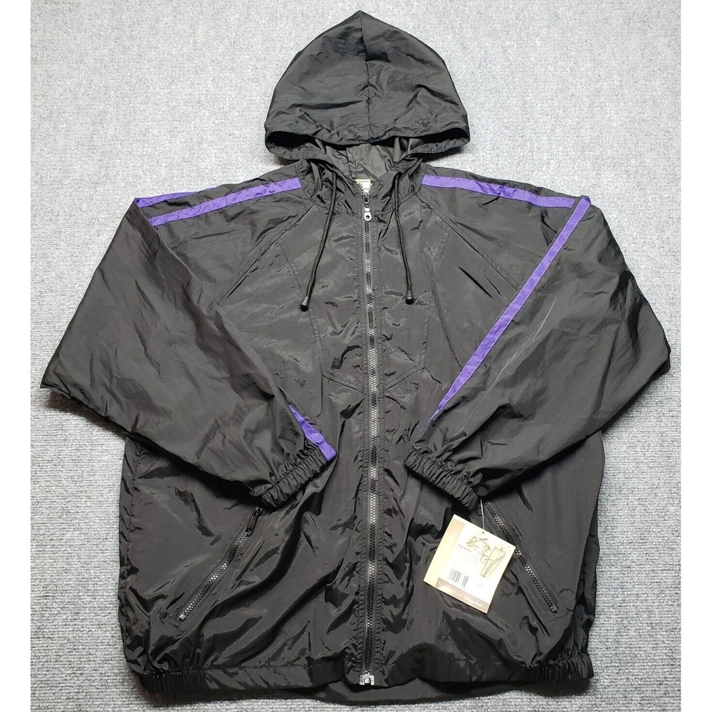 ShedRain Jacket Mens M/L Black Purple Nylon Zipper Pockets Rain Essentials New